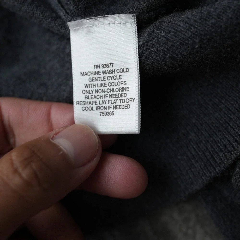 Claiborne Sweater Men V Neck Cashmere Cotton‎ Gray Long Sleeve Solid Large